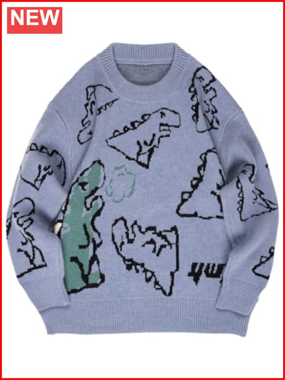 Dinosaur Graphic Cable Knit Pullover Sweater Oversized Y2K Streetwear